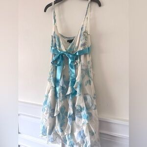 BCBGMaxAzria Off White and Blue Patterned Dress